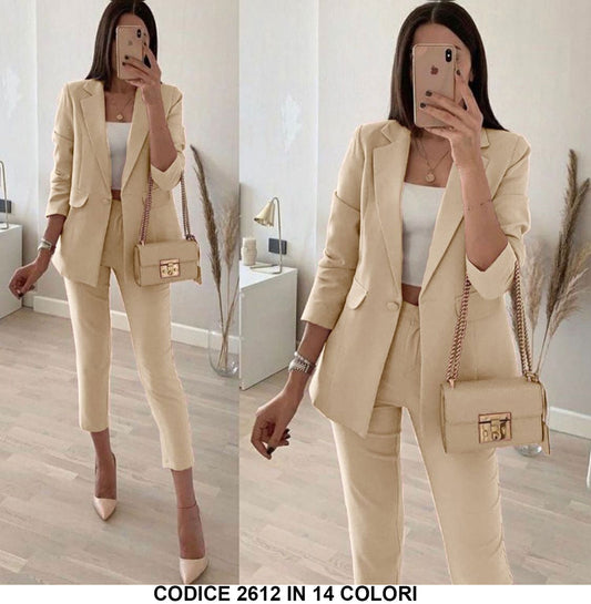 Tailleur Completo Donna Pantalone e Giacca Casual Coordinato in Beige Completo Elegante - 2612Out