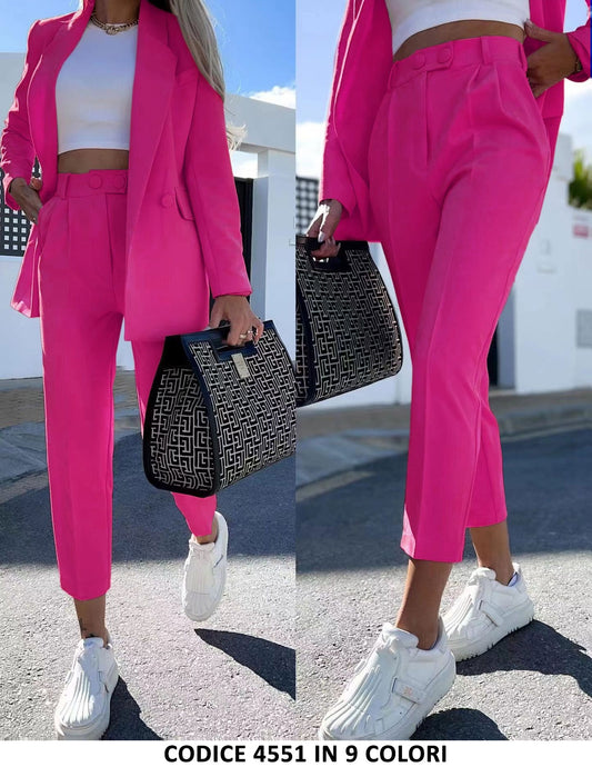 Tailleur Completo Donna Giacca Foderata E Pantalone 2 Bottoni Casual Elegante In 2 Colori - 4551Out