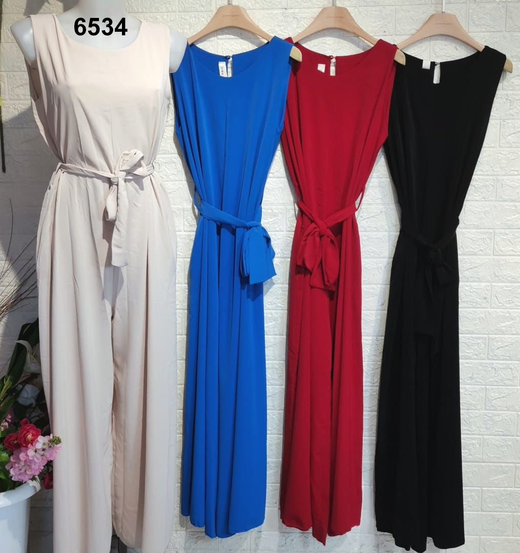 Tuta Casual Intera con Cintura in Vita Jumpsuit Elegante Smanicata Party Evento in 4 Colori - 6534