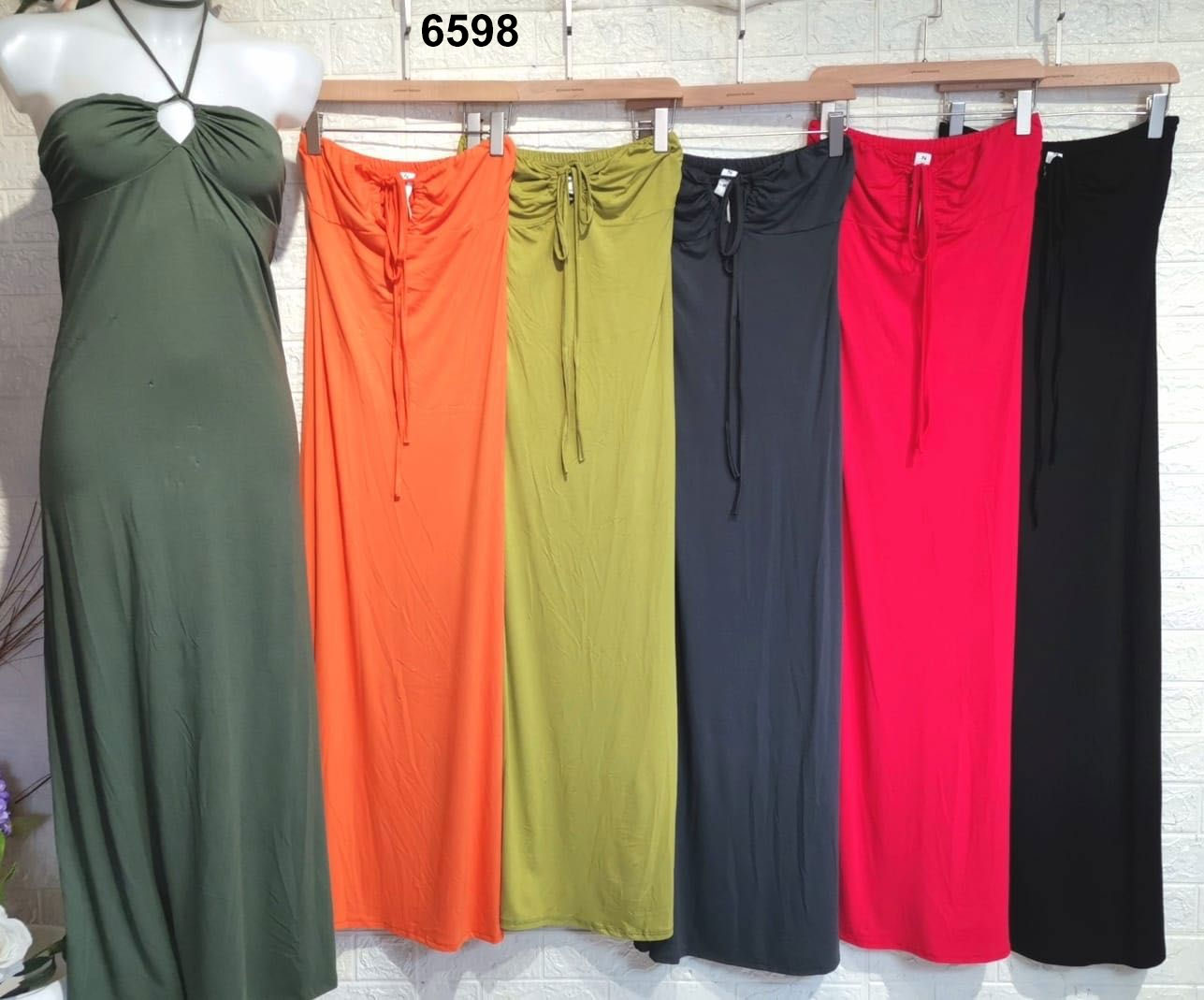 Abito Lungo Allacciato al Collo Scollo Sensuale Vestito Casual Elegante in 6 Colori - 6598