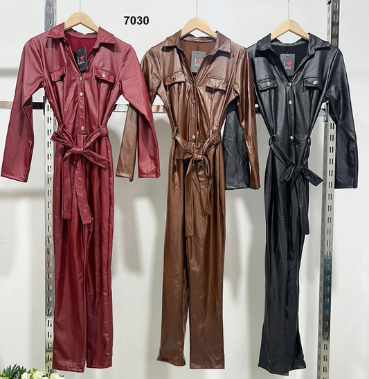 Tuta Intera eco Pelle Casual Sensuale Aderente Jumpsuit Effetto Lucido in 2 Colori - 7030