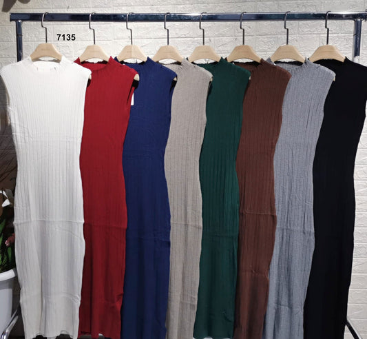 Abito Lungo Casual Trama Righini Vestito Aderente Morbido e Caldo Tubino in 8 Colori - 7135