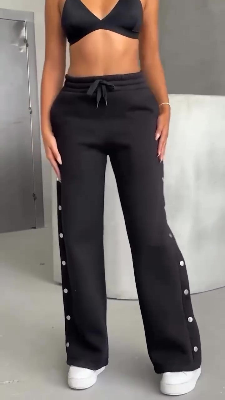 Pantalone Felpa Bottoni a Ciappetta Regolabili Pantaloni Ragazza Donna Casual Fashion in 6 Colori - 7160