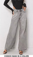 Pantalone Donna in Jeans Cucitura Asimmetrica Pantaloni a Zampa Ragazze in Grigio o Blu Denim - BA82