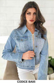 Giubbotto Donna Ragazza in Jeans Blu Effetto Gocce Pioggia Giubbino Giacca Casual - BA85