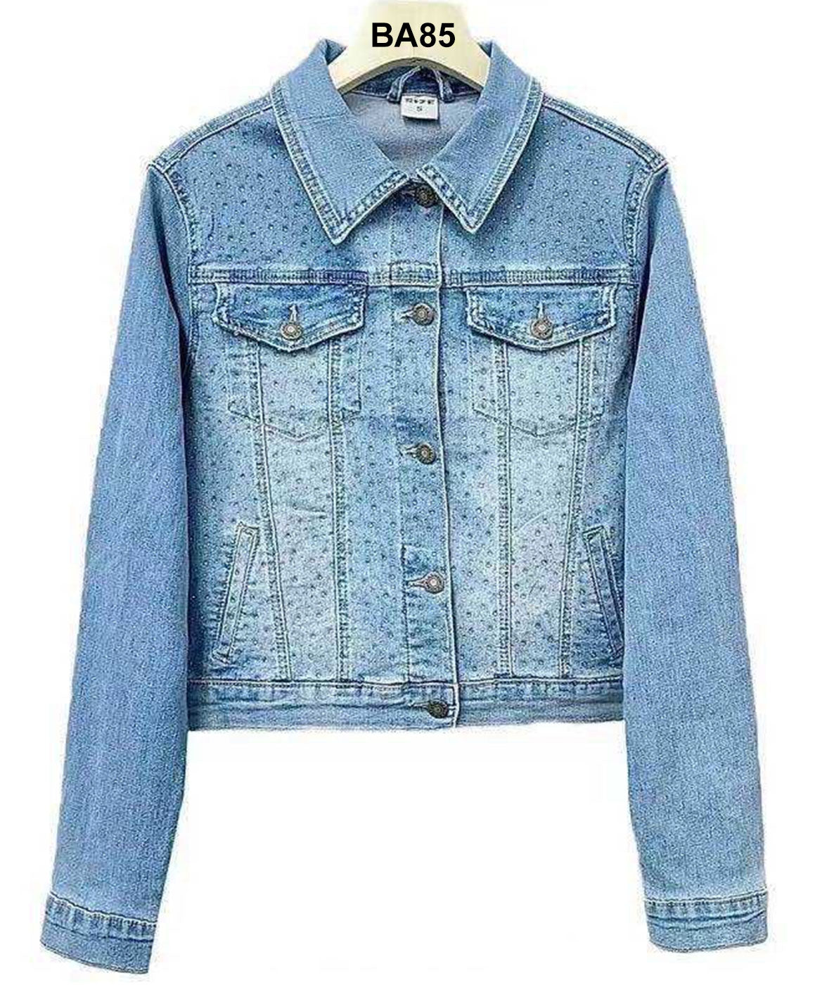 Giubbotto Donna Ragazza in Jeans Blu Effetto Gocce Pioggia Giubbino Giacca Casual - BA85